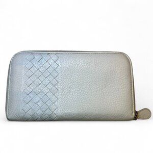 Bottega Veneta Intrecciato Long Leather Zip Wallet White/Cream